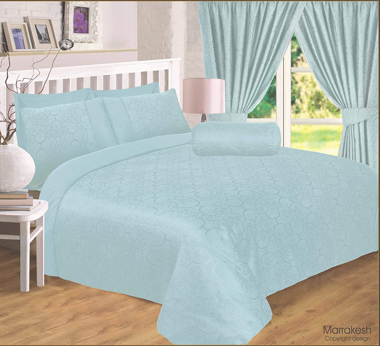 Super King Size Duvet Cover Set Marrakesh Duck Egg Luxury Jacquard Bedding