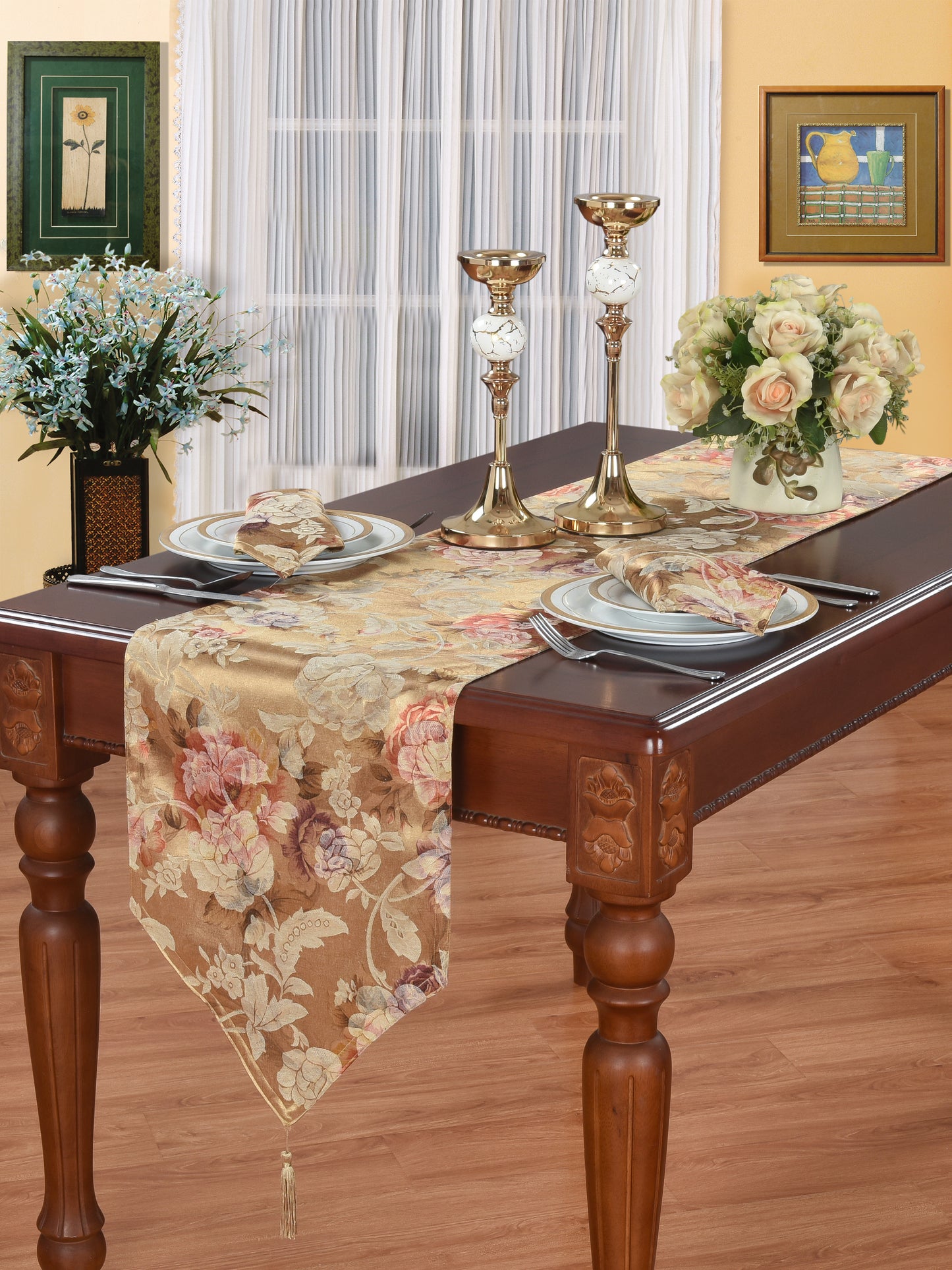 Anastasia Luxurious Jacquard Table Runner Cotton Rich Tasseled V End