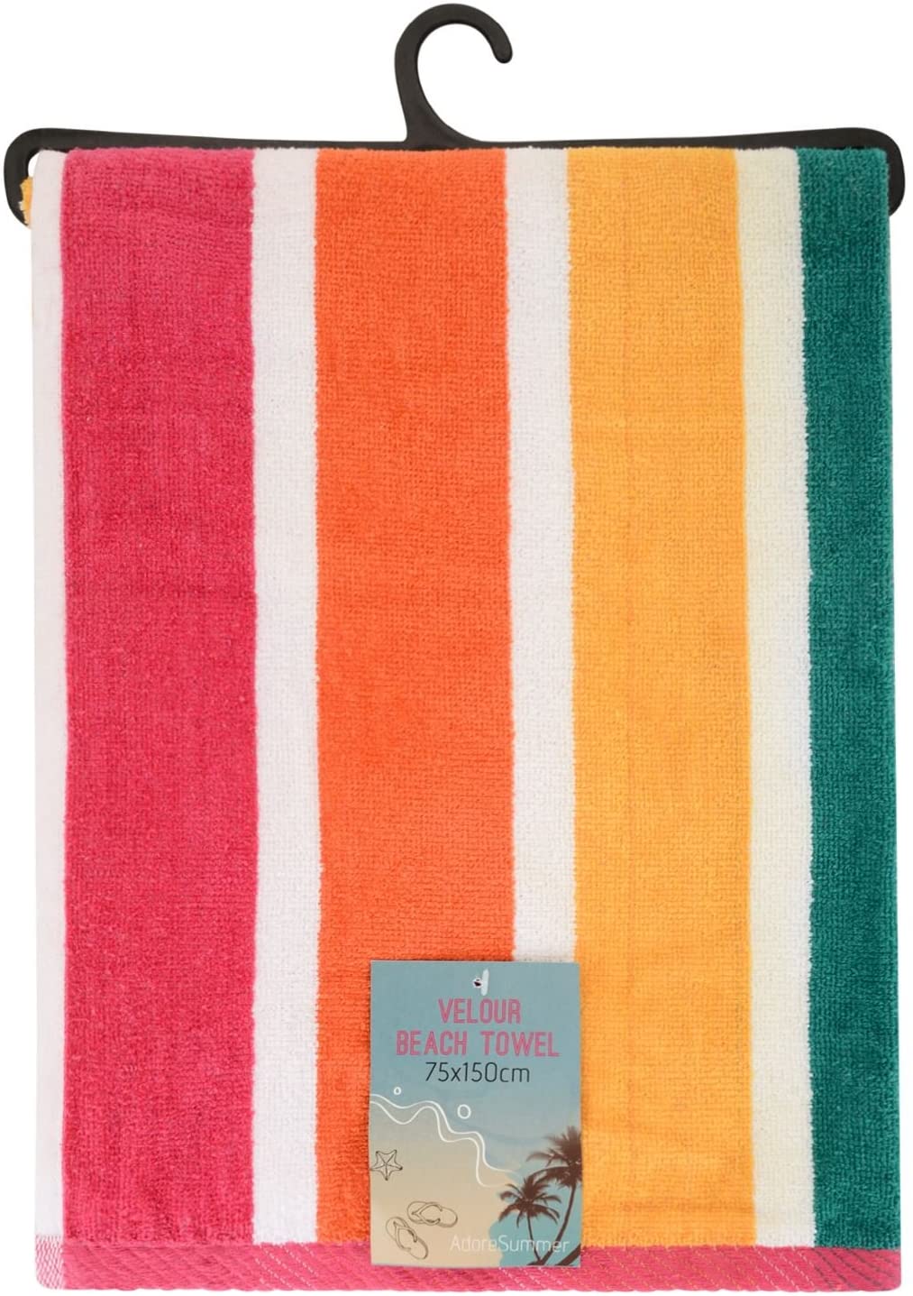 Large Beach Towel Velour Multi Striped Yellow Pink Orange Green Blue White 75cm x 150cm