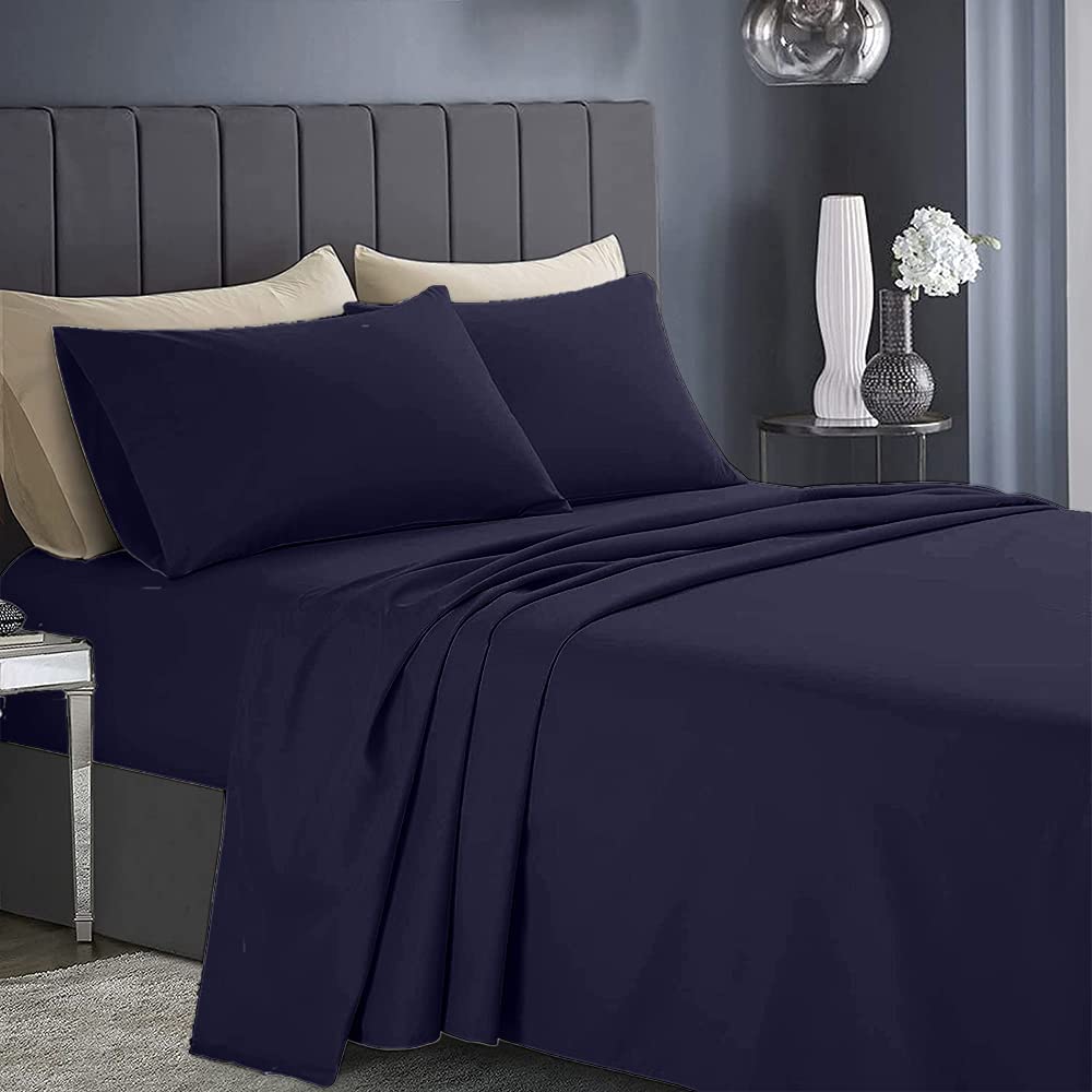 Flat Sheets Navy Polycotton Luxury