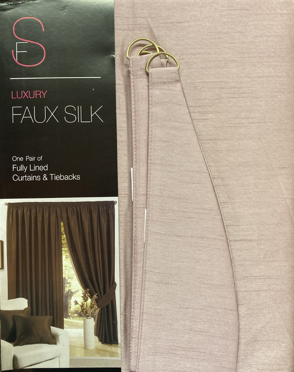 Dusky Pink 45" x 54" Pencil Pleat Unlined Ready Made Curtains Tie Backs