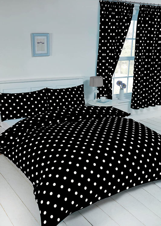 Single Bed Duvet Cover Set Polka Dot Black White
