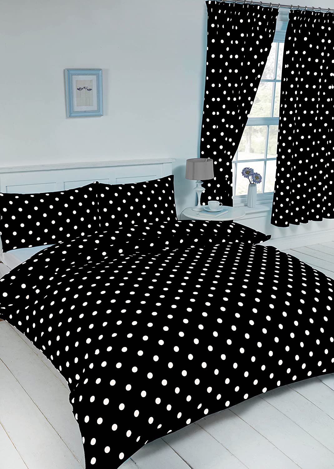 King Size Duvet Cover Set Polka Dot Black White Circles