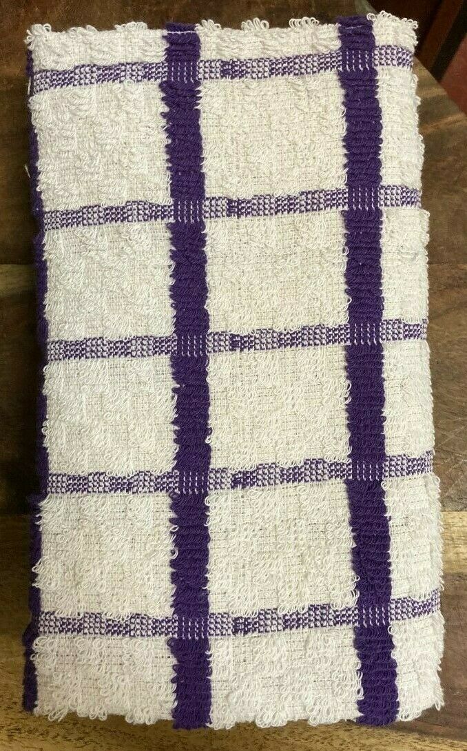 Pack Of 3 Fancy Check Terry Tea Towel Purple White 100% Cotton