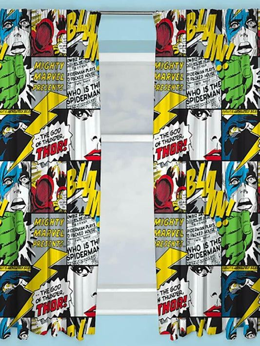 Marvel Avengers 'Scribbles' 66" x 54" Unlined Pencil Pleat Curtains Super Hero