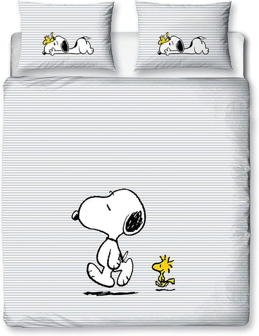 Double Bed Snoopy Peanuts Official Panel Duvet Cover Reversible Bedding Set
