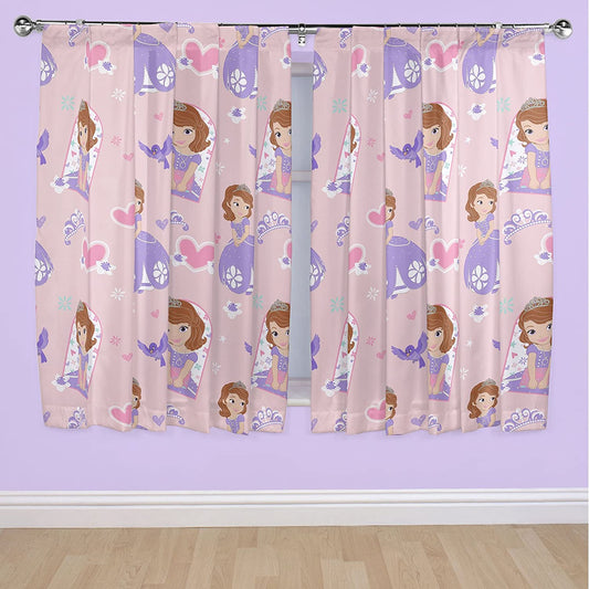 Disney Sofia The First 'Academy' 66" x 72" Unlined Pencil Pleat Character Curtains