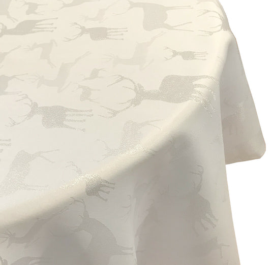Large Stag Deer White Silver 70" Round Tablecloth 4 - 6 Place Setting Festive Dining
