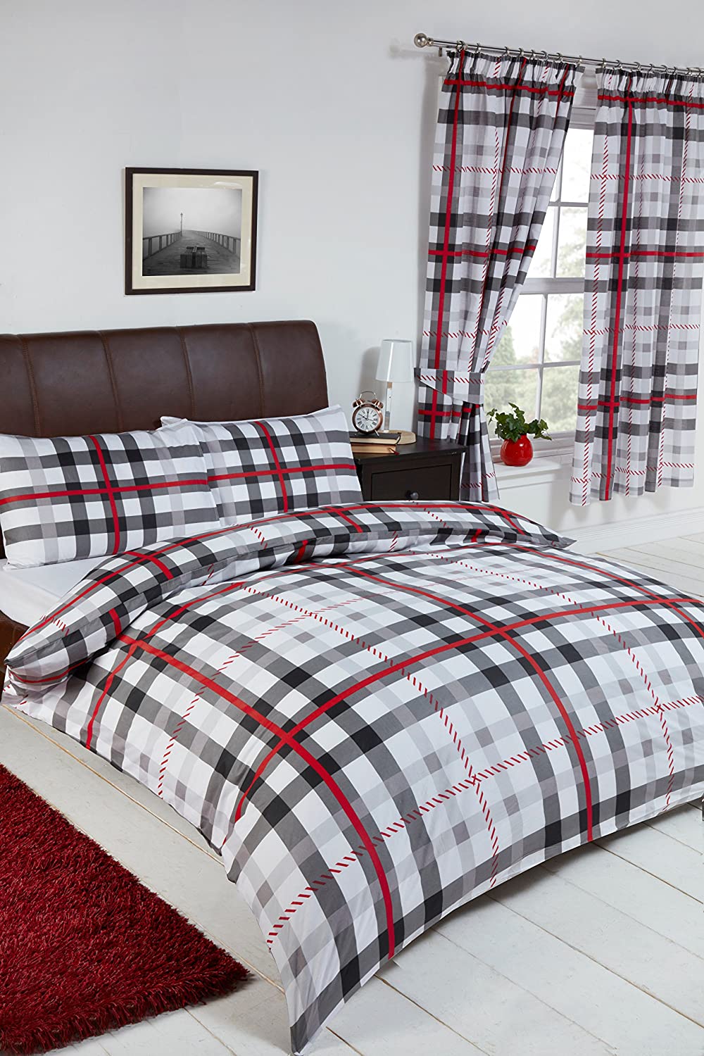 Super King Size Duvet Cover Set Stanford Black Grey Checked Bedding