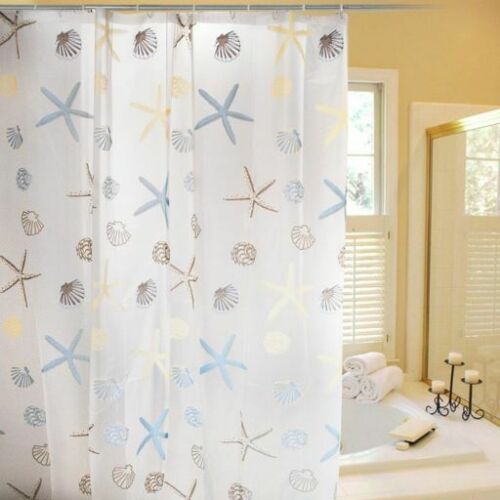 Star Fish Sea Shells Print Shower Curtain PEVA Waterproof Rings Included