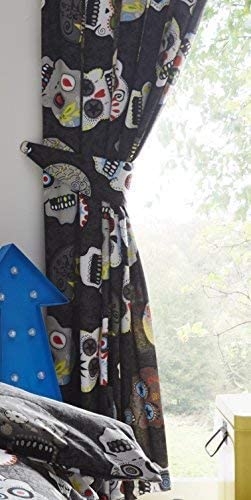 Sugar Skulls Black Multicoloured Skull Heads 66" x 72" Fully Lined Pencil Pleat Curtains Kids Room