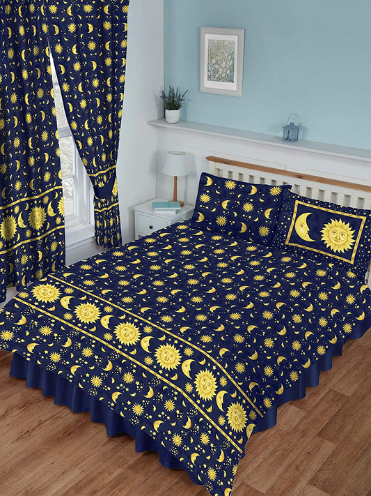Single Bed Duvet Cover Set Sun And Moon Navy Blue