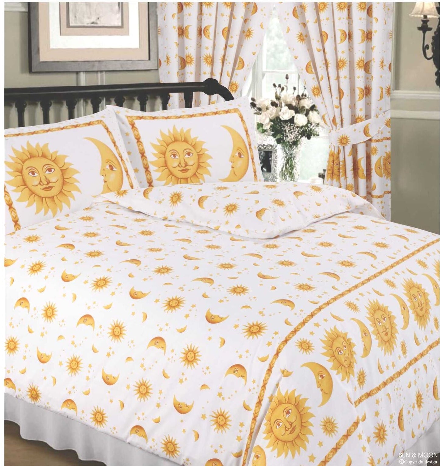 Super King Size Duvet Cover Set Sun And Moon White