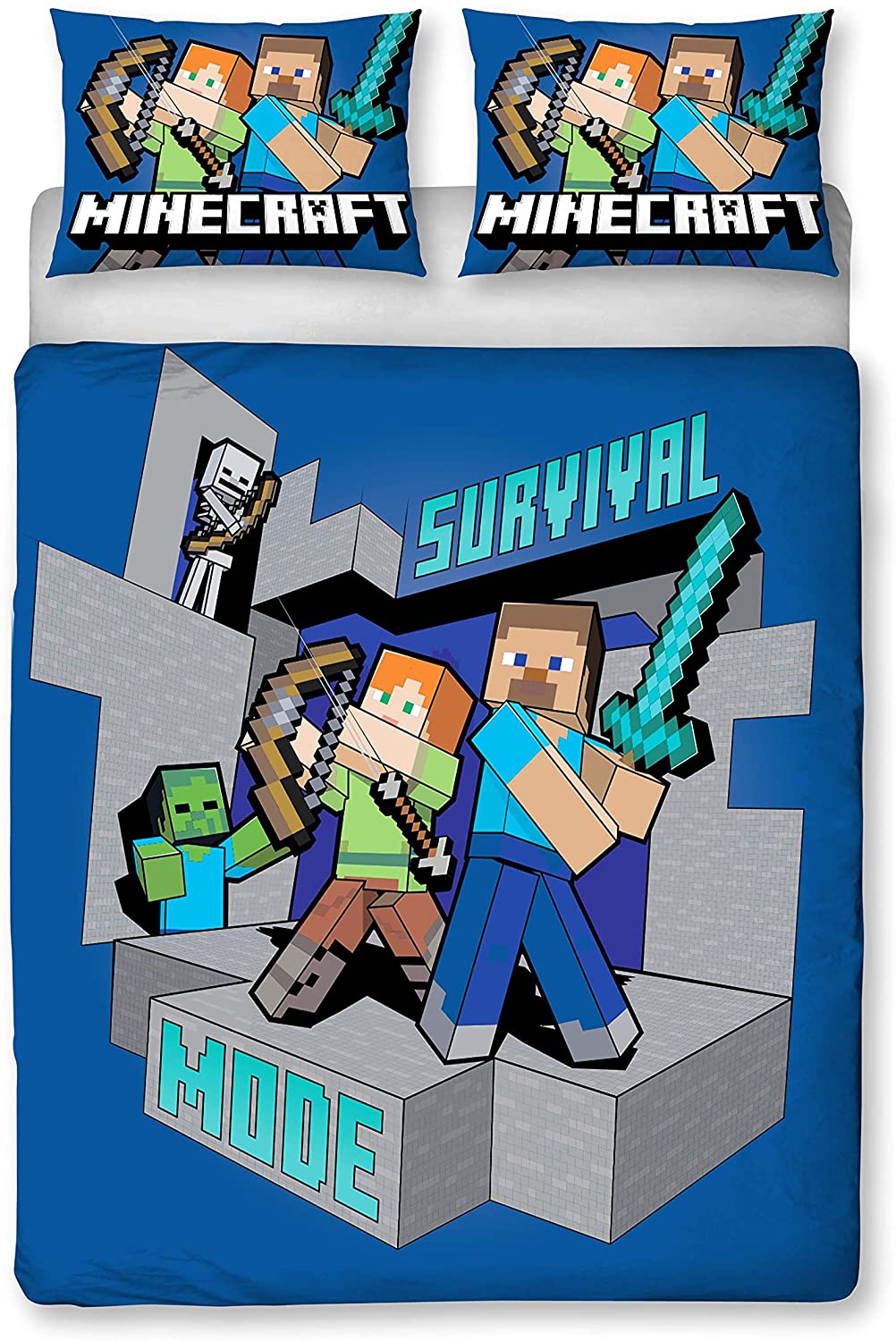 Double Bed Duvet Cover Set Minecraft Survive Panel Gamer Character Bedding