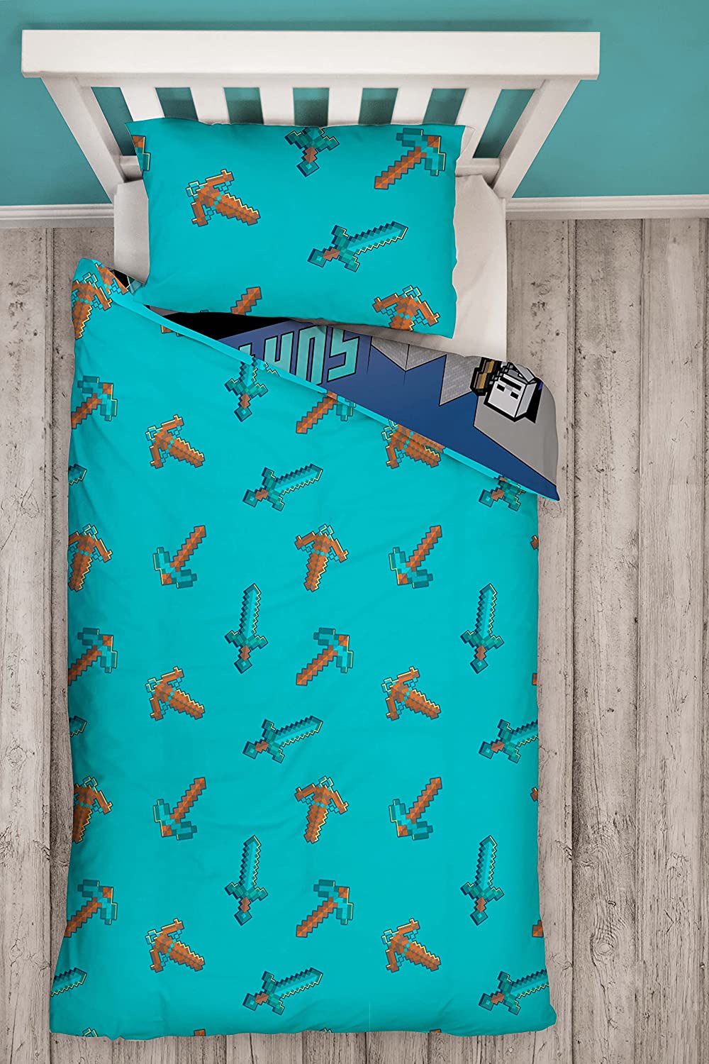 Single Bed Duvet Cover Set Minecraft Survive Panel Gamer Character Bedding
