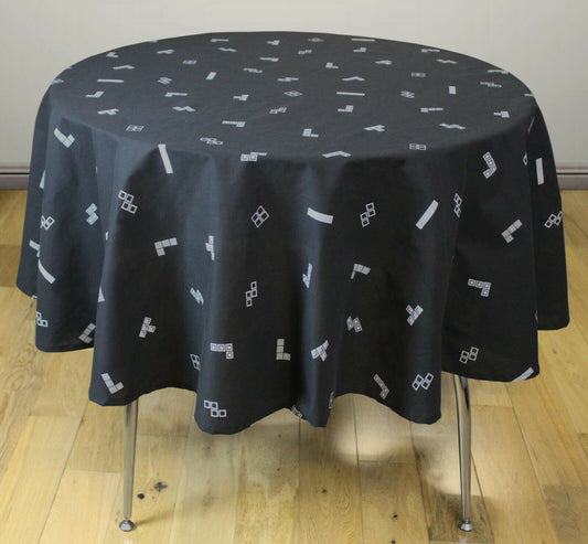 Tetris Black Table Cloth 70" Round Soft Touch Water Repellent Luxury Gamer Vintage