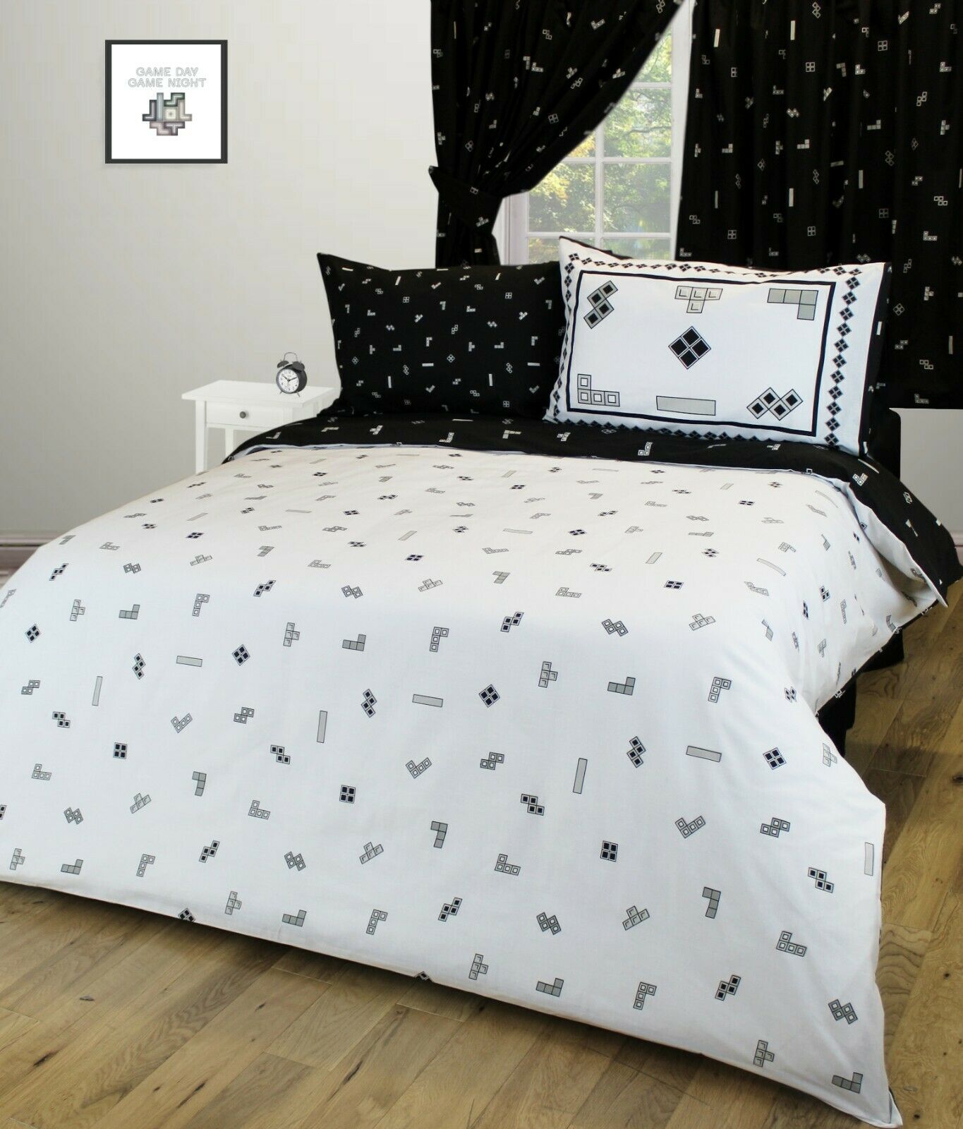 Super King Size Tetris Monochrome Duvet Cover Set Character Gamer Bedding