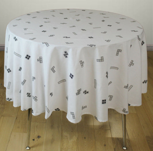 Tetris White Table Cloth 70" Round Soft Touch Water Repellent Luxury Gamer Vintage
