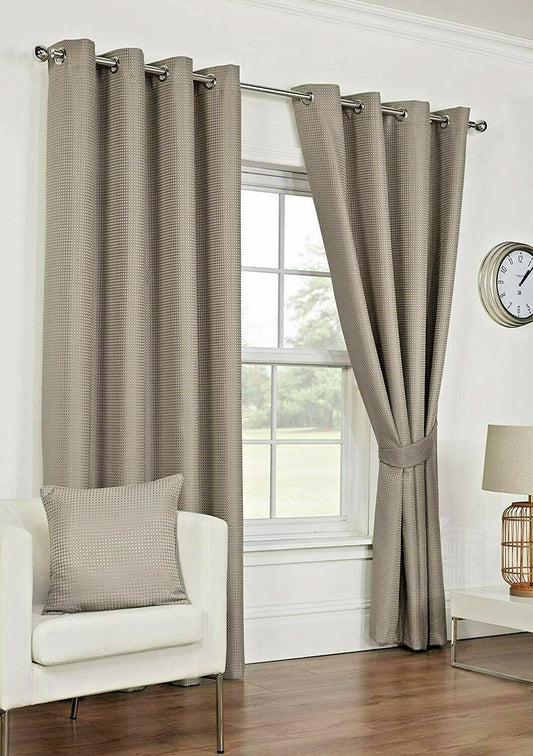 Waffle Taupe 90" x 90" Eyelet Lined Ready Made Curtains