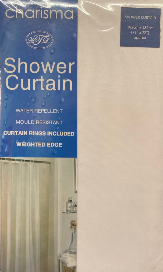 Shower Curtain Water Repellent Rings Included Plain White 182cm x 182cm