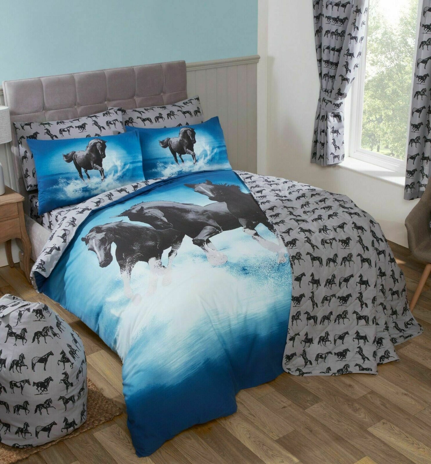 Double Bed Wild Spirit Horses Reversible Duvet Cover Set Equestrian Bedding