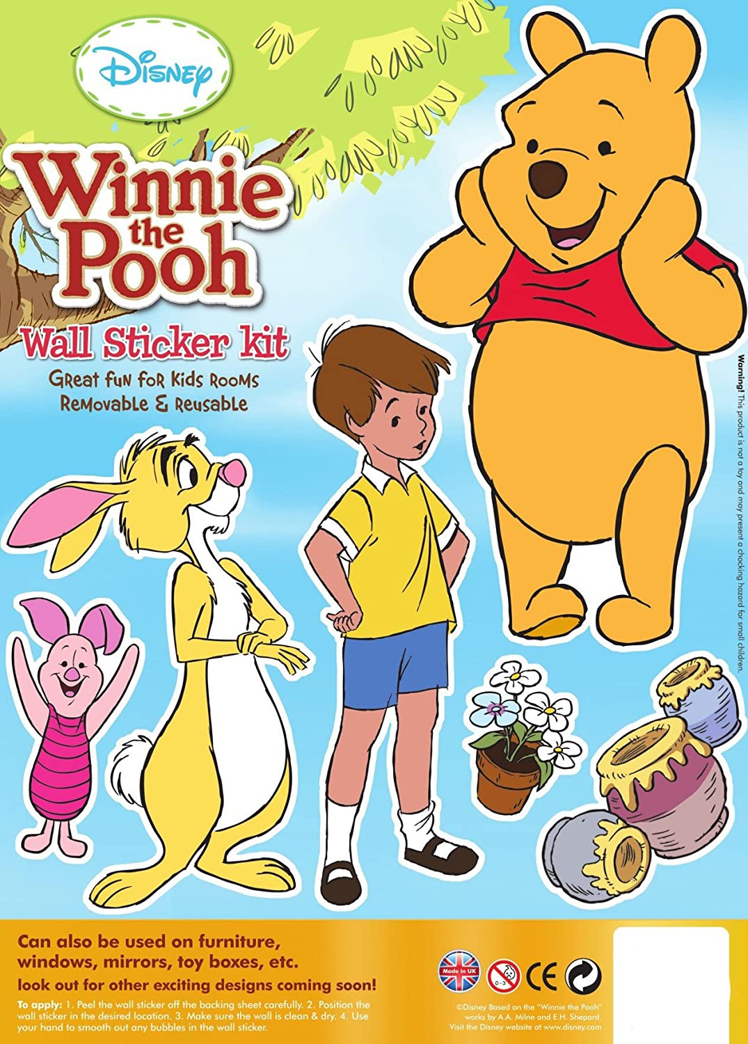 Disney Winnie The Pooh 3 Pack Wall Sticker Kit Character Winnie Eeyore Piglet Kangaroo Rabbit Owl