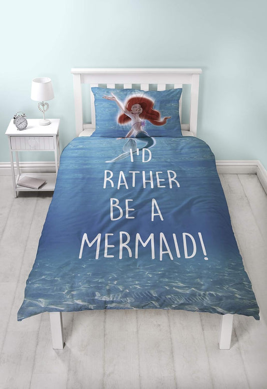Disney Princess My Little Mermaid Single Duvet Cover Set Shelfie Design Two Sided Reversible Character Design