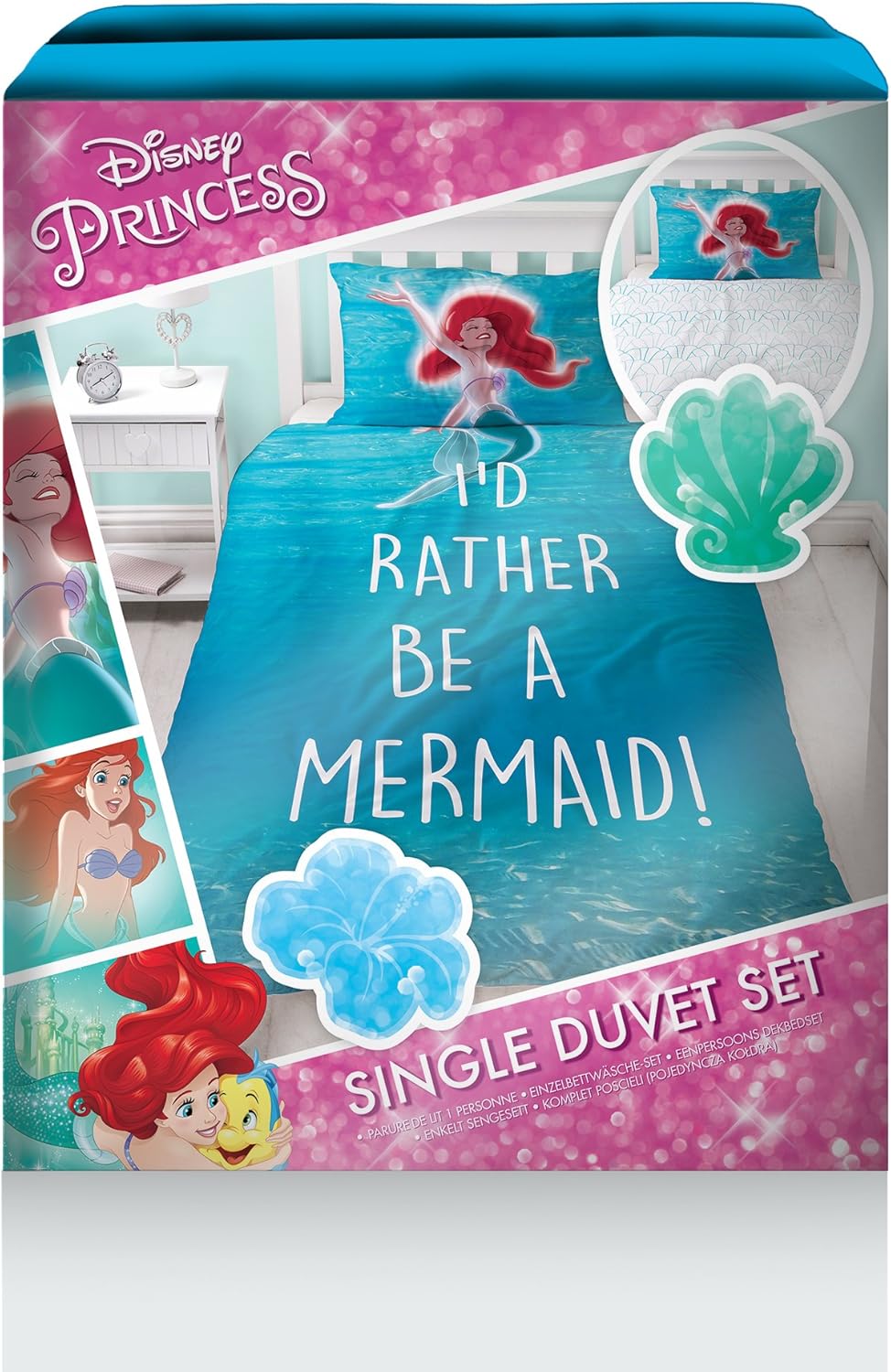 Disney Princess My Little Mermaid Single Duvet Cover Set Shelfie Design Two Sided Reversible Character Design