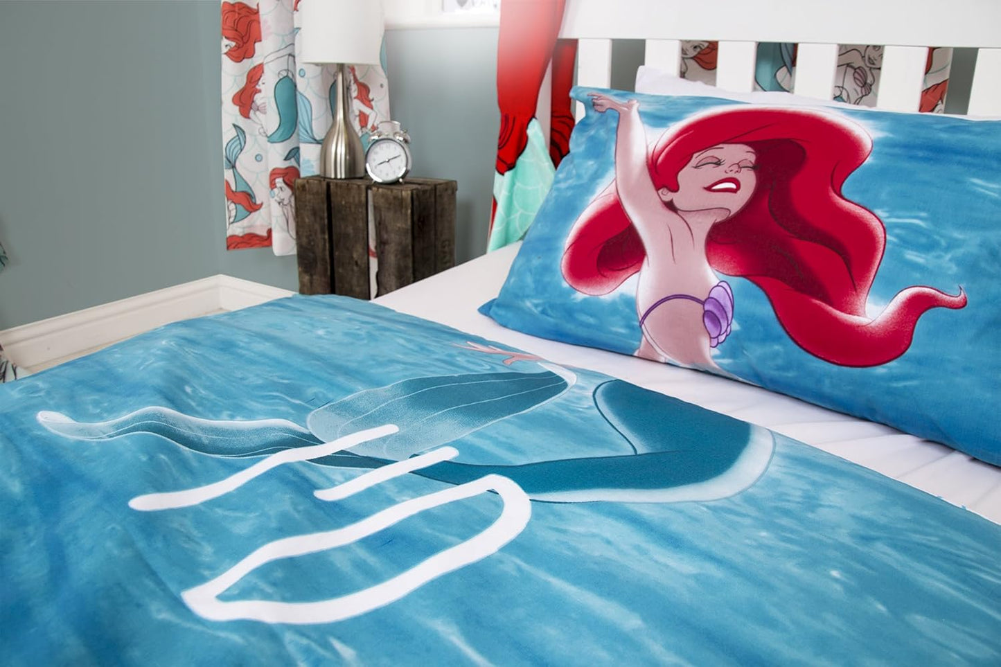 Disney Princess My Little Mermaid Single Duvet Cover Set Shelfie Design Two Sided Reversible Character Design