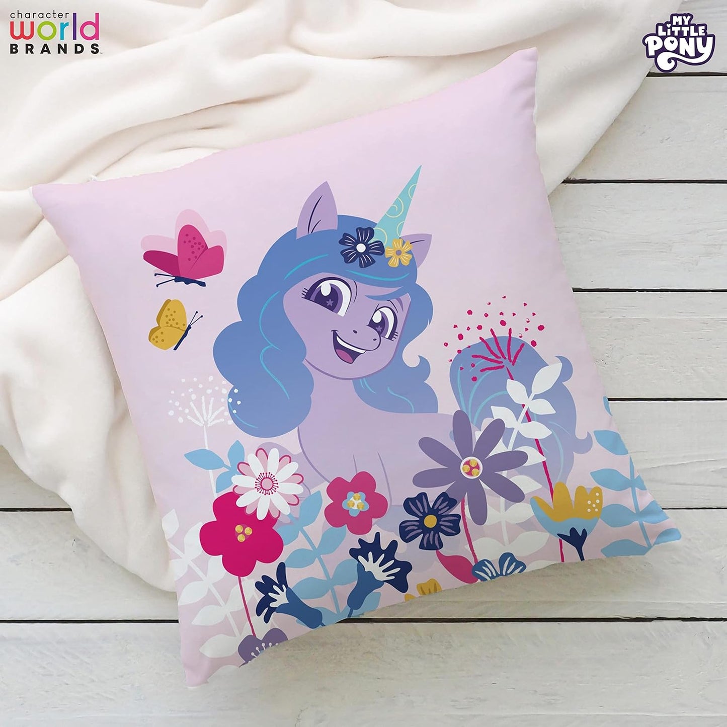 My Little Pony Square Cushion Pillow, Super Soft Reversible 2 Sided, Butterfly Design, Perfect for the Bedroom or on the Sofa