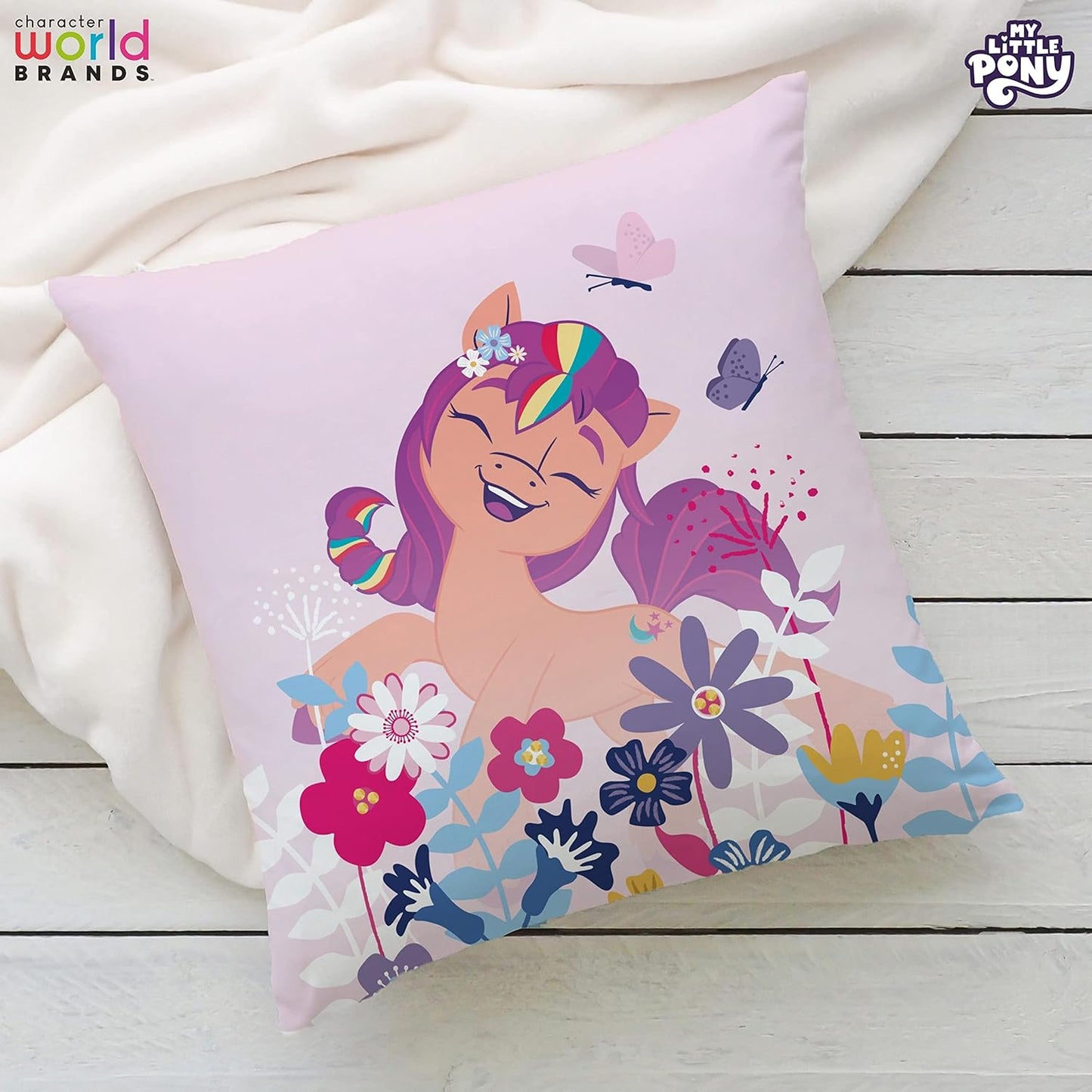 My Little Pony Square Cushion Pillow, Super Soft Reversible 2 Sided, Butterfly Design, Perfect for the Bedroom or on the Sofa