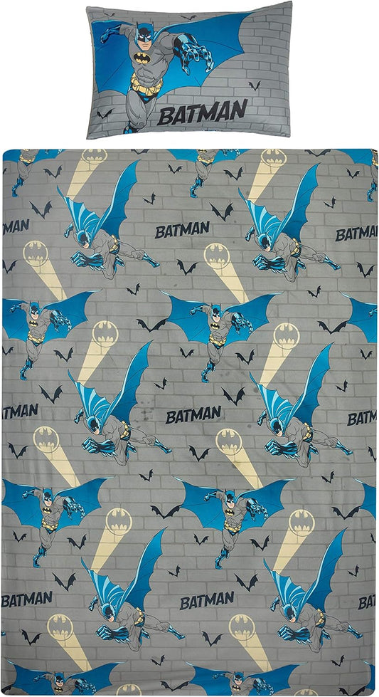 Single Bed Official Batman Duvet Cover Set Reversible Character Bedding Grey