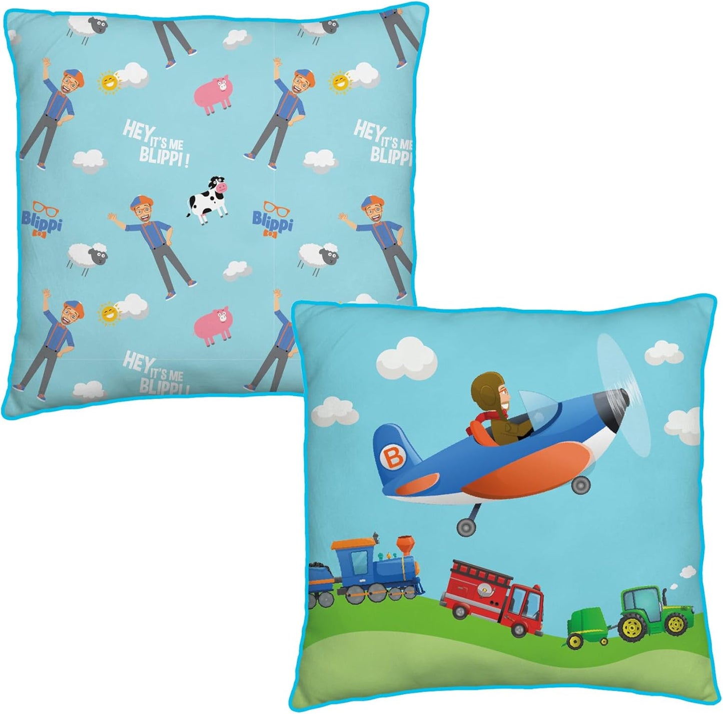 Character World Blippi Reversible Kids Cushion | 40x40cm Fun Farm & Playful Pattern Design | Soft & Durable 100% Polyester Pillow for Blippi Fans