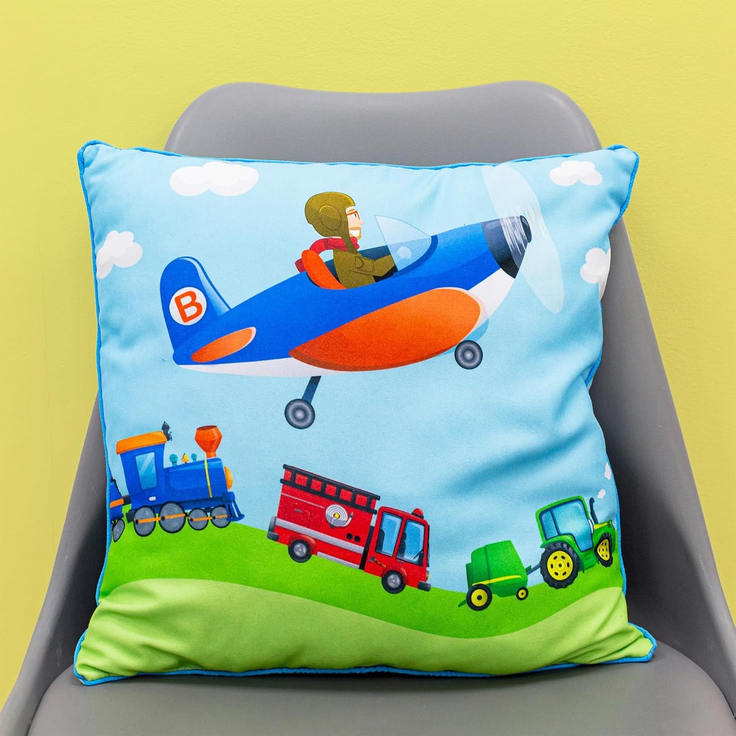 Character World Blippi Reversible Kids Cushion | 40x40cm Fun Farm & Playful Pattern Design | Soft & Durable 100% Polyester Pillow for Blippi Fans