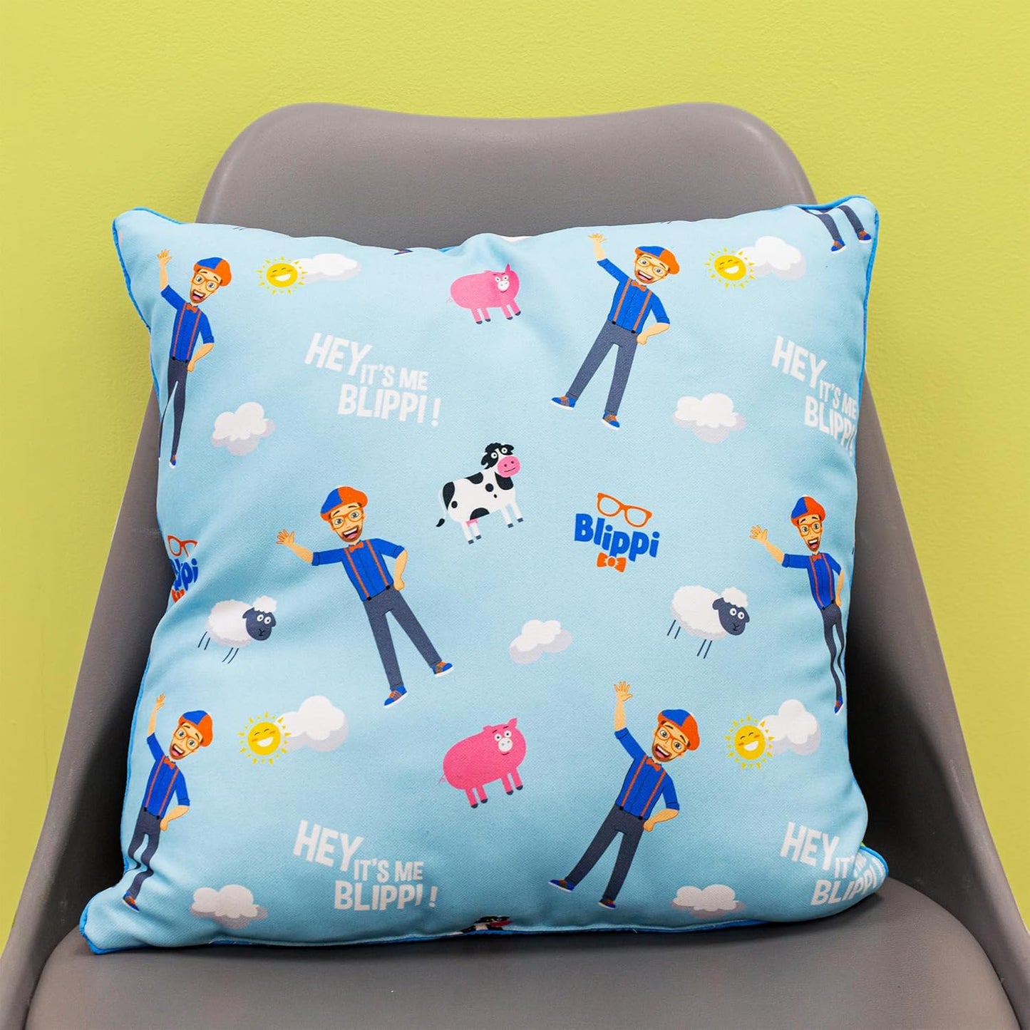 Character World Blippi Reversible Kids Cushion | 40x40cm Fun Farm & Playful Pattern Design | Soft & Durable 100% Polyester Pillow for Blippi Fans
