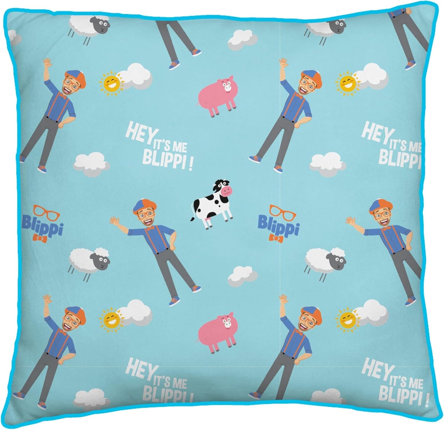 Character World Blippi Reversible Kids Cushion | 40x40cm Fun Farm & Playful Pattern Design | Soft & Durable 100% Polyester Pillow for Blippi Fans