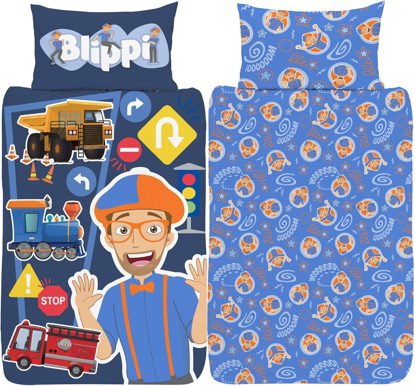Single Bed Blippi Duvet Cover Set Polycotton Youtuber Character Bedding Set Tractor Fire Engine