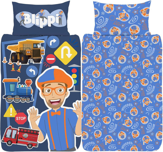 Single Bed Blippi Duvet Cover Set Polycotton Youtuber Character Bedding Set Tractor Fire Engine