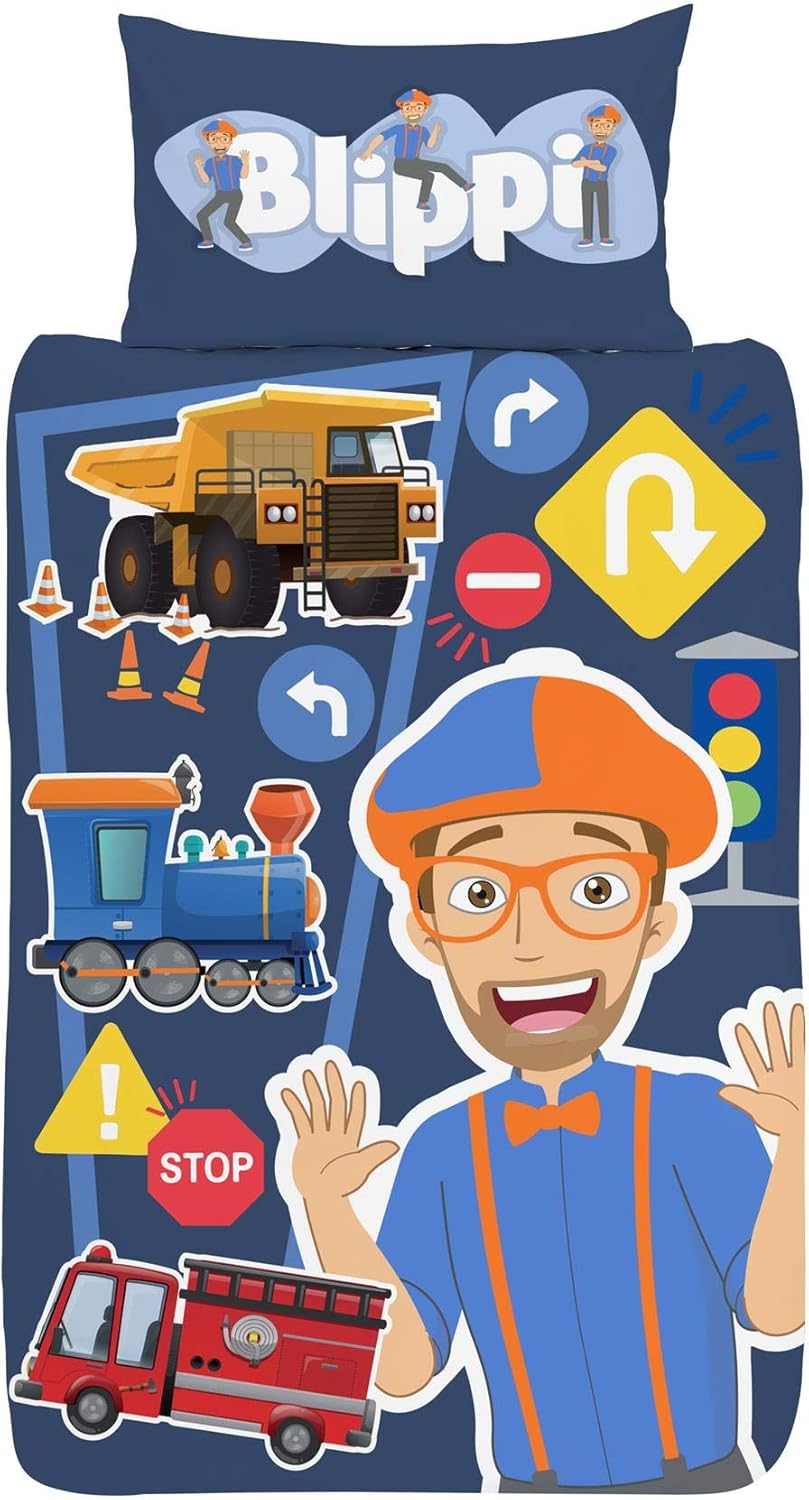 Single Bed Blippi Duvet Cover Set Polycotton Youtuber Character Bedding Set Tractor Fire Engine