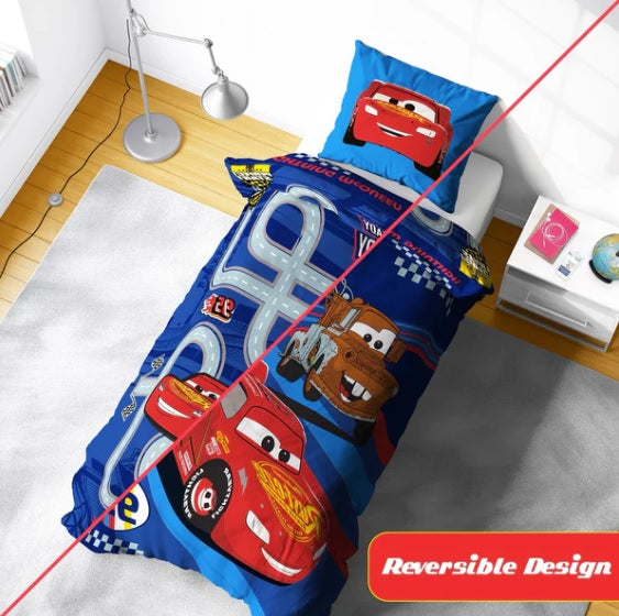 Disney Single Bed Duvet Cover Set Panel Lightning Mcqueen Mater Polycotton Character Bedding Set