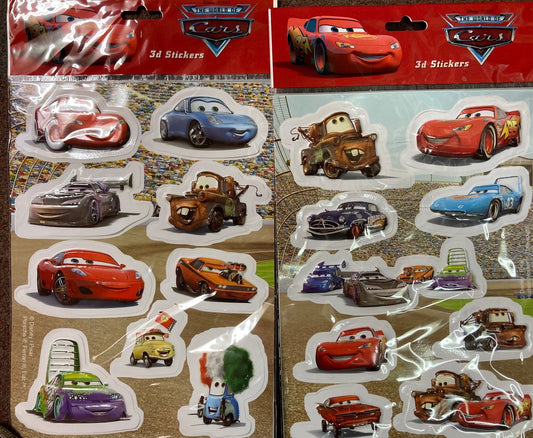 Disney Cars Relief Stickers 2 Packs Assorted Designs Character Kids