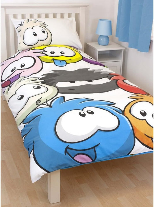 Single Bed Duvet Cover Set Club Penguin Panel Reversible Character Bedding