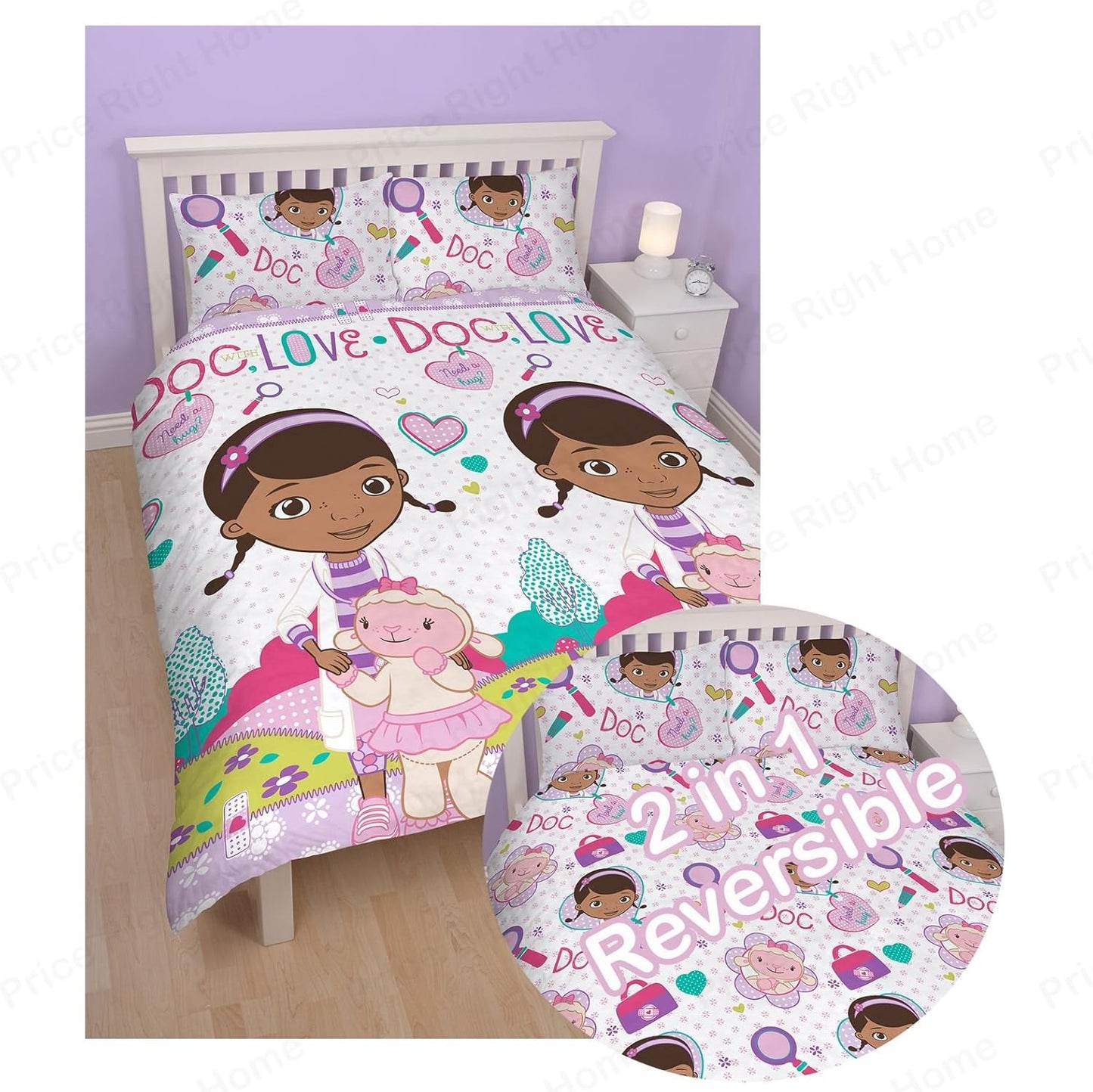 Double Bed Doc Mcstuffins Duvet Cover Set Reversible Character Bedding Girls