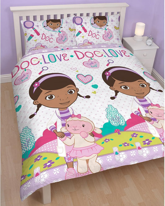 Double Bed Doc Mcstuffins Duvet Cover Set Reversible Character Bedding Girls