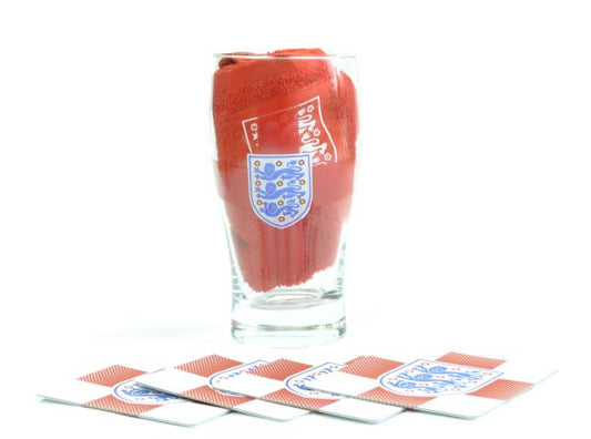 England Mini Bar Set Gift Idea Coasters Towel Pint Glass