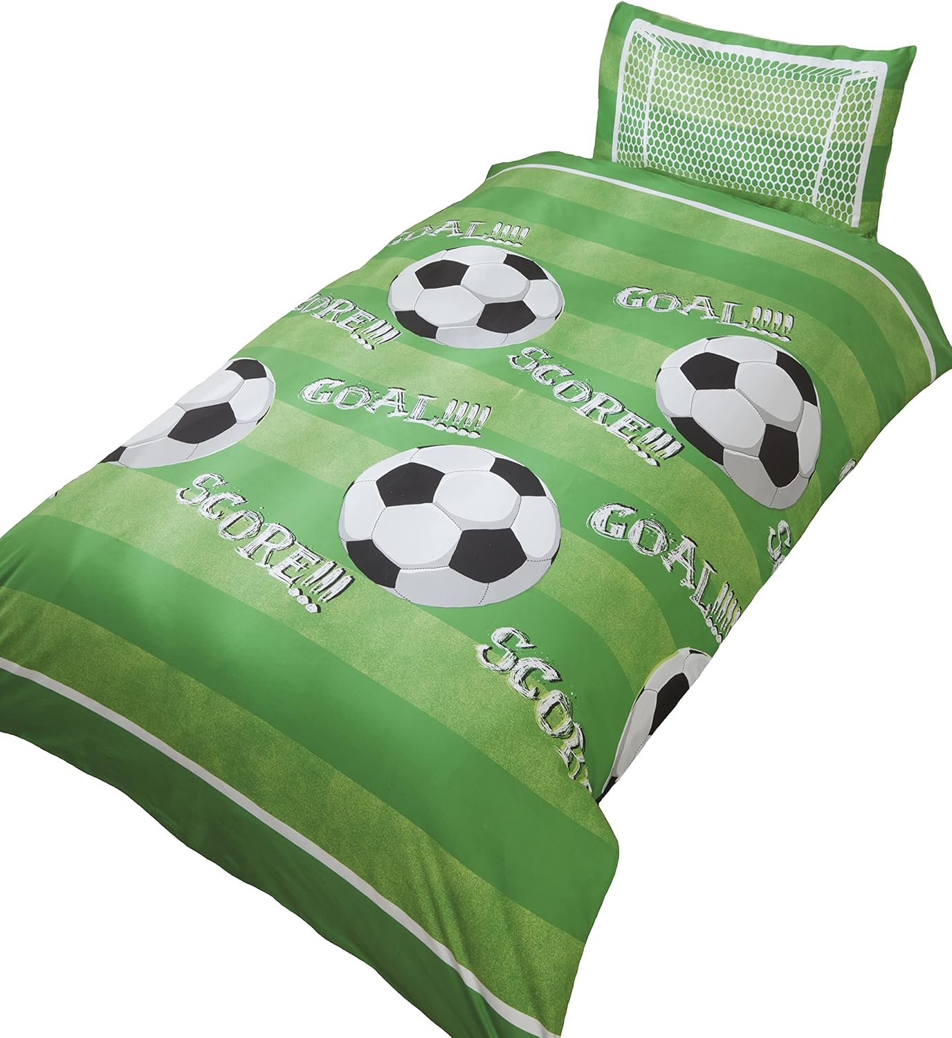 Single Bed Football Green Ball Goal Duvet Cover Set Reversible Boys Bedding