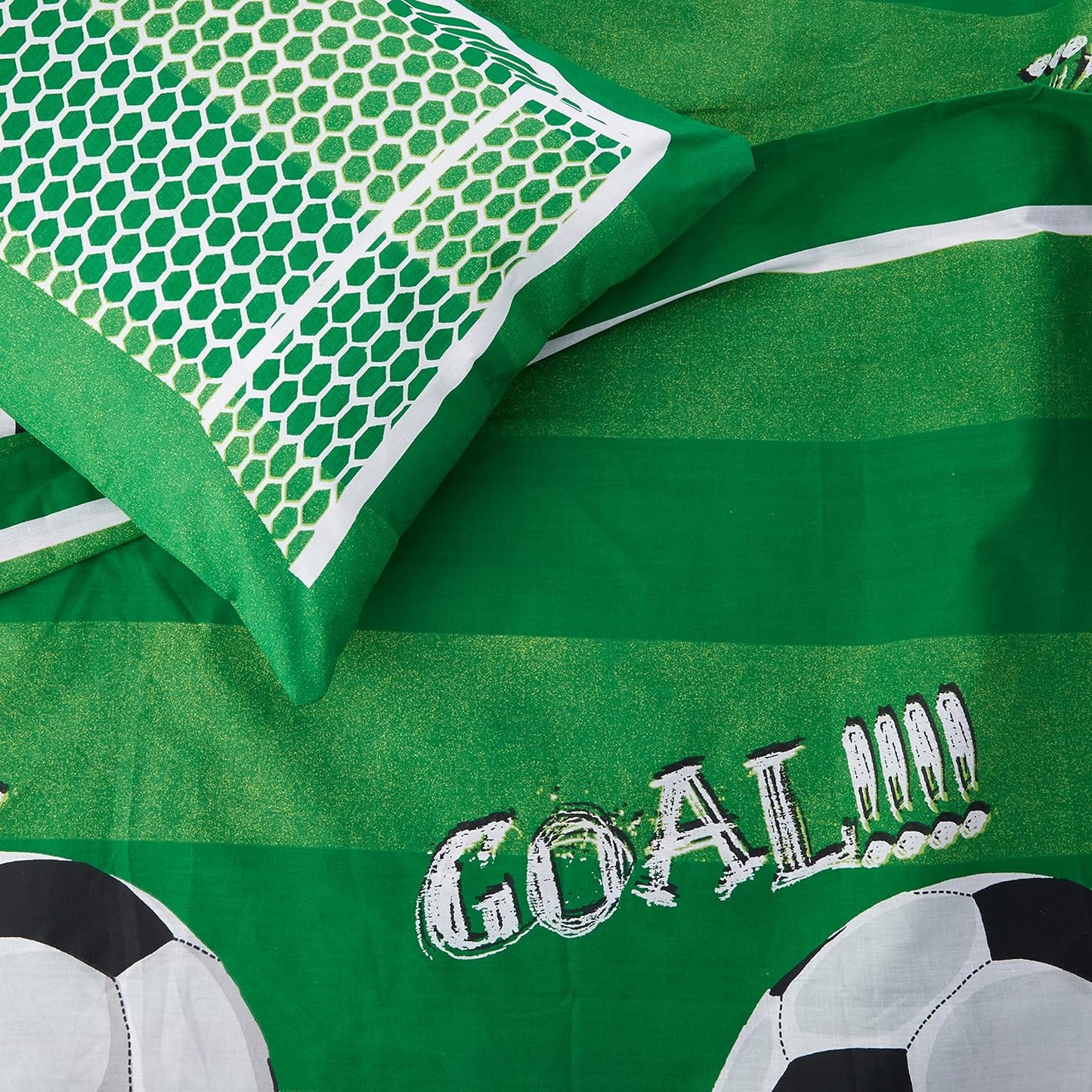 Single Bed Football Green Ball Goal Duvet Cover Set Reversible Boys Bedding