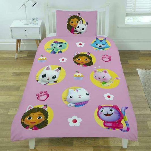 Single Bed Gabby's Dollhouse Character Reversible Duvet Cover Set