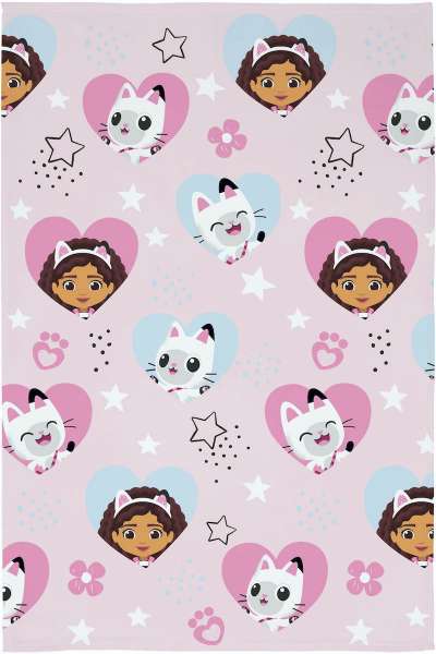 Gabby's Dollhouse Official Character Fleece Blanket 150cm x 100cm Hearts Cat