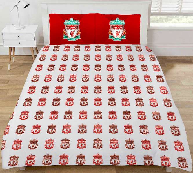 Double Bed Liverpool F.C Duvet Cover Set Red White Reversible Crests Official